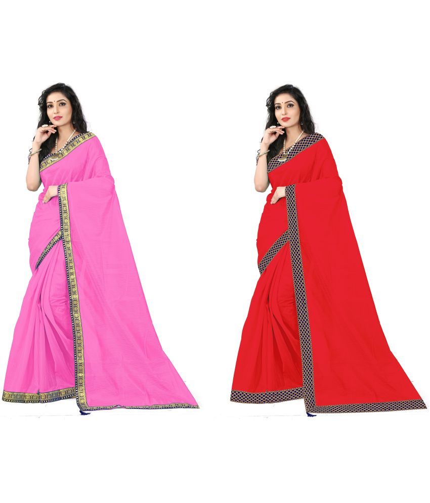     			Saadhvi Cotton Silk Embellished Saree Without Blouse Piece - Multicolor ( Pack of 2 )