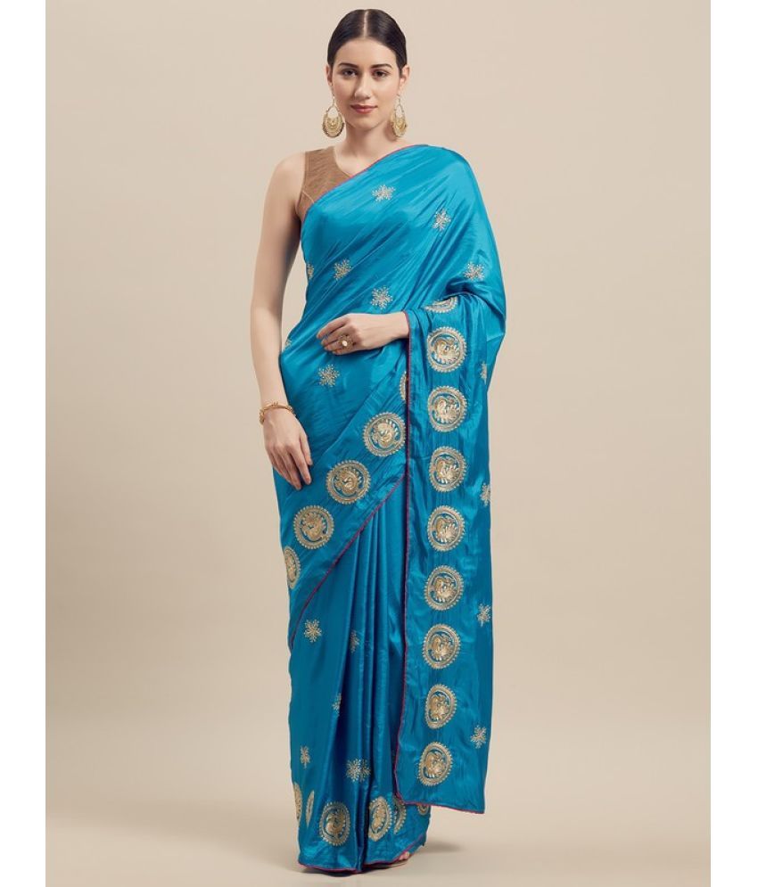     			Saadhvi Cotton Silk Embellished Saree With Blouse Piece - Blue ( Pack of 1 )