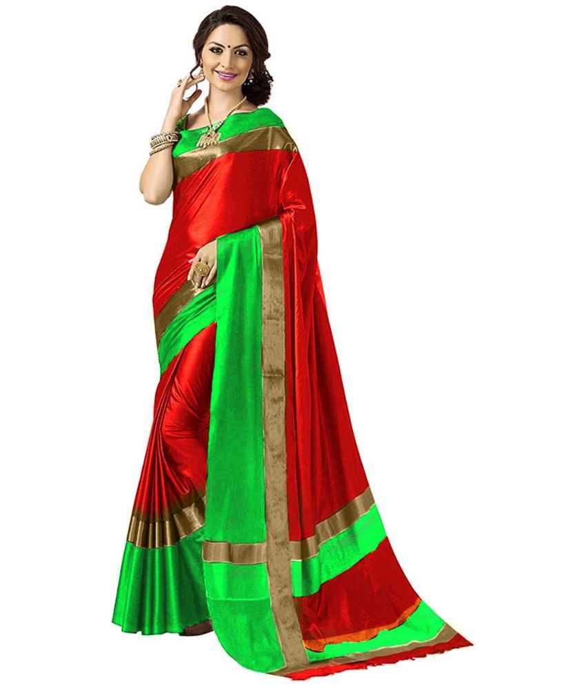     			Saadhvi Cotton Silk Embellished Saree With Blouse Piece - Red ( Pack of 1 )