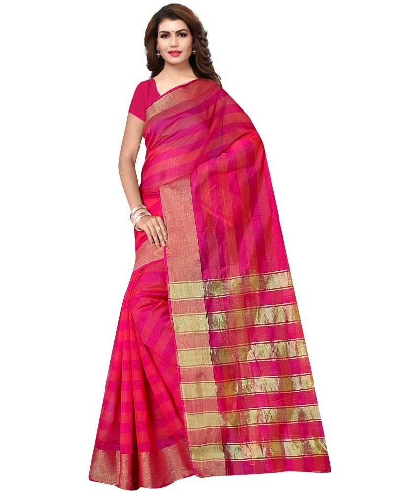     			Saadhvi Cotton Silk Embellished Saree Without Blouse Piece - Red ( Pack of 1 )