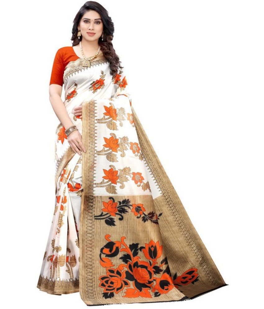     			Saadhvi Cotton Silk Embellished Saree Without Blouse Piece - Orange ( Pack of 2 )