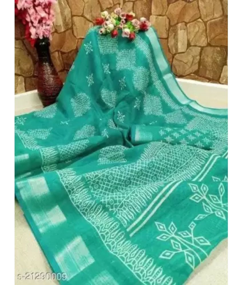     			Saadhvi Cotton Silk Printed Saree With Blouse Piece - Rama ( Pack of 1 )