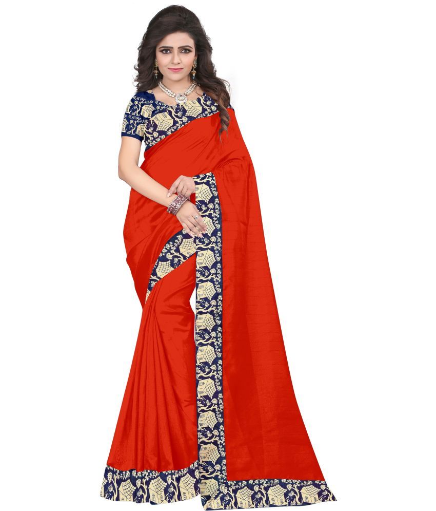     			Saadhvi Cotton Silk Printed Saree Without Blouse Piece - Red ( Pack of 1 )