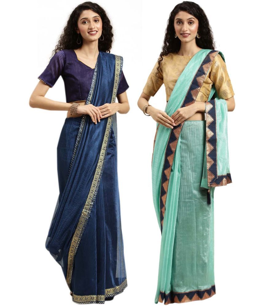     			Saadhvi Cotton Silk Printed Saree Without Blouse Piece - Blue ( Pack of 1 )