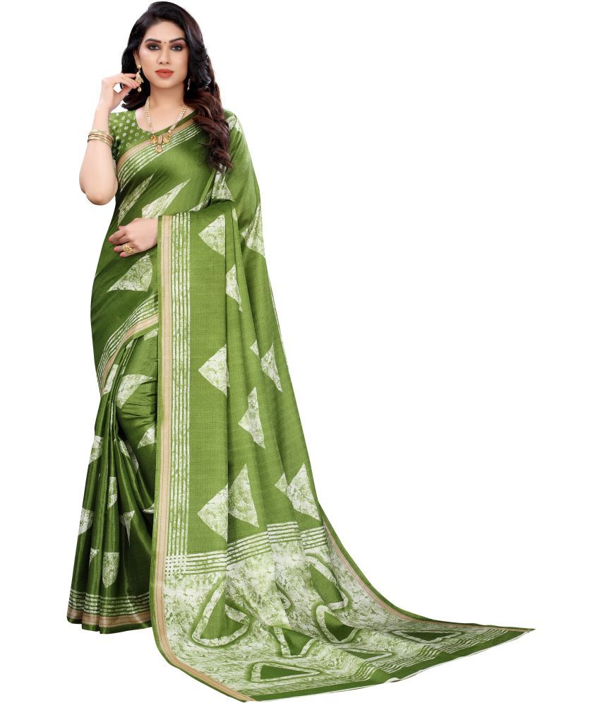     			Saadhvi Cotton Silk Self Design Saree Without Blouse Piece - Green ( Pack of 1 )