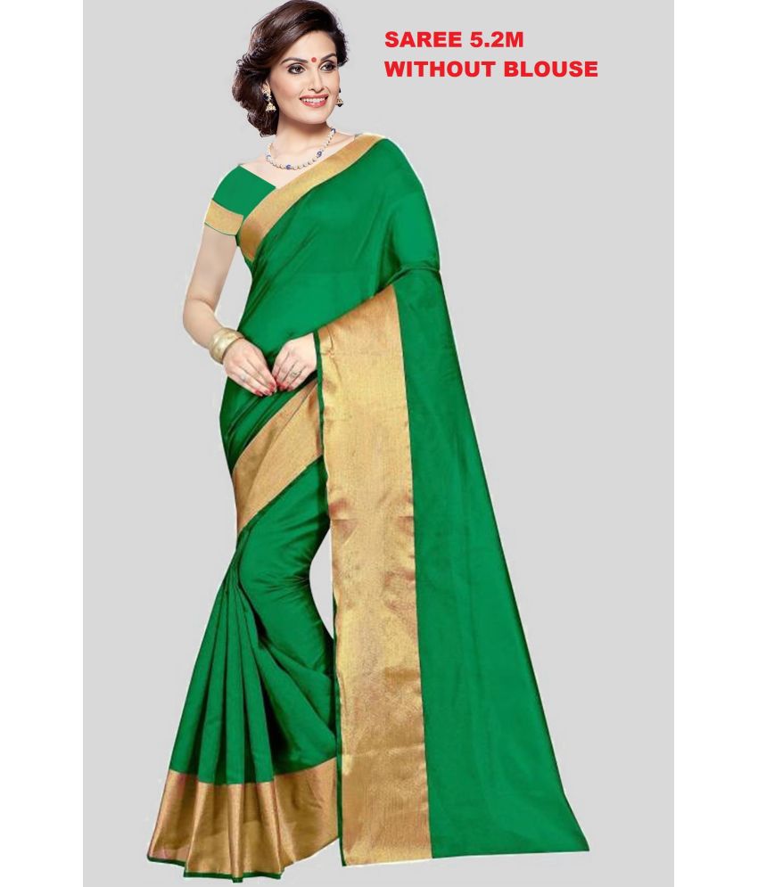     			Saadhvi Cotton Silk Self Design Saree Without Blouse Piece - Cream ( Pack of 1 )
