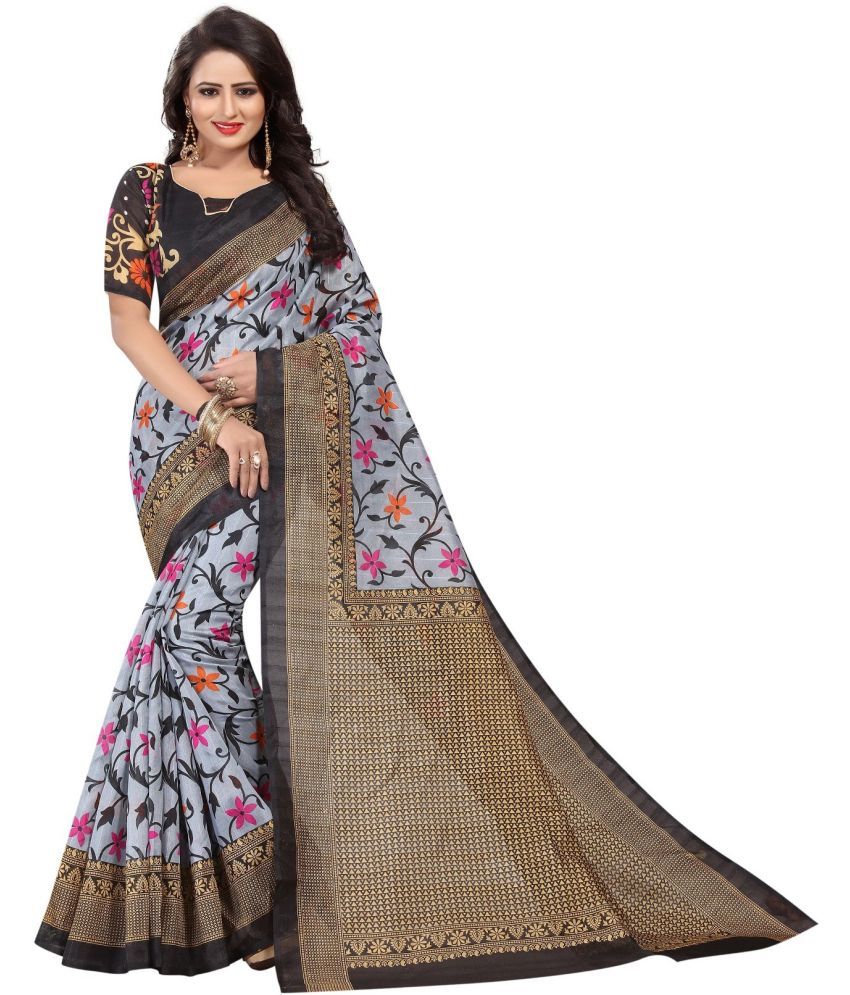     			Saadhvi Cotton Silk Self Design Saree Without Blouse Piece - Black ( Pack of 1 )