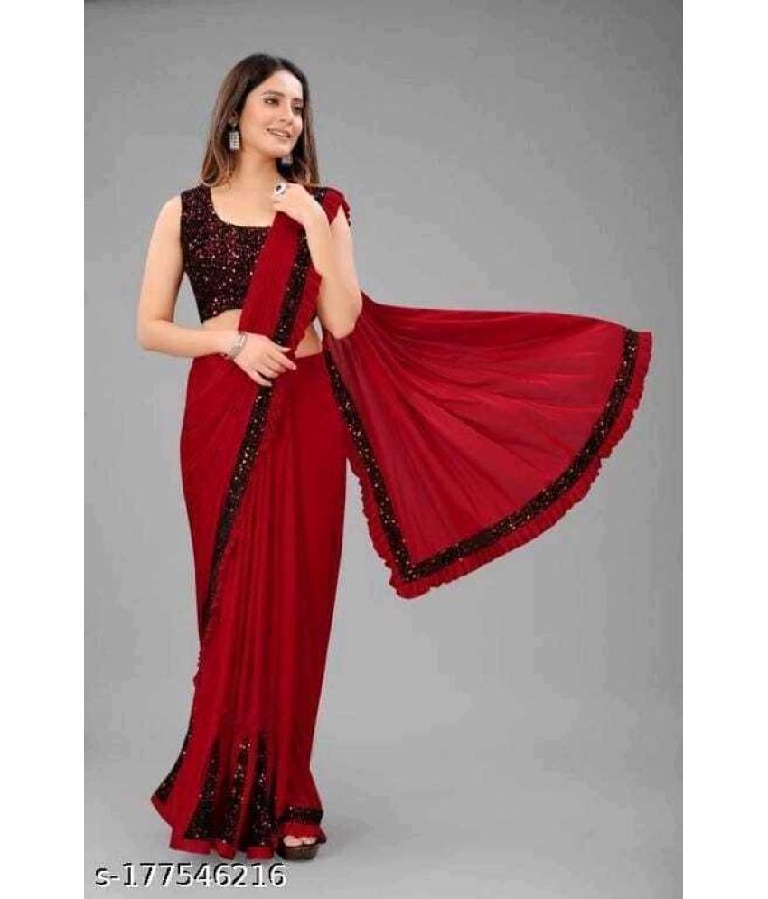     			Saadhvi Cotton Silk Self Design Saree Without Blouse Piece - Red ( Pack of 1 )