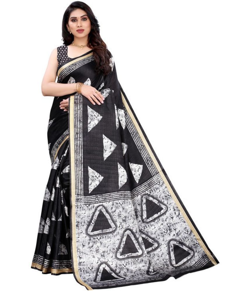     			Saadhvi Cotton Silk Self Design Saree Without Blouse Piece - Black ( Pack of 1 )