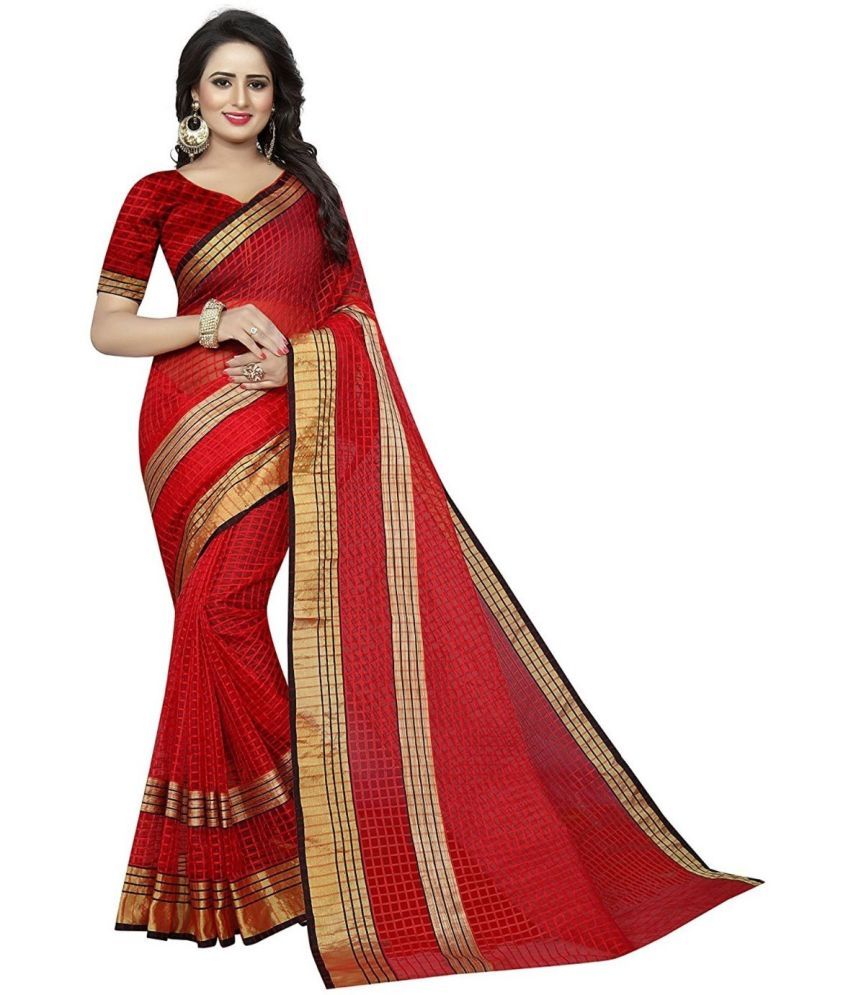     			Saadhvi Cotton Silk Solid Saree Without Blouse Piece - Red ( Pack of 1 )