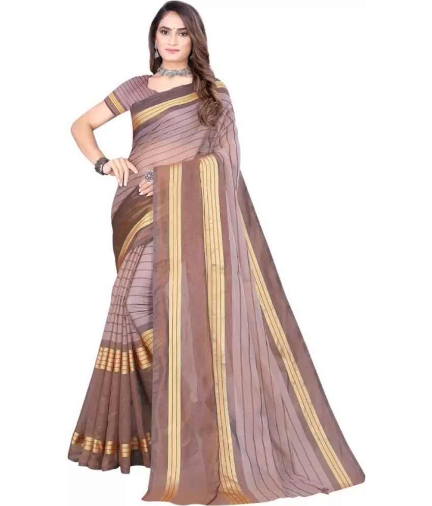    			Saadhvi Cotton Silk Solid Saree Without Blouse Piece - Brown ( Pack of 1 )
