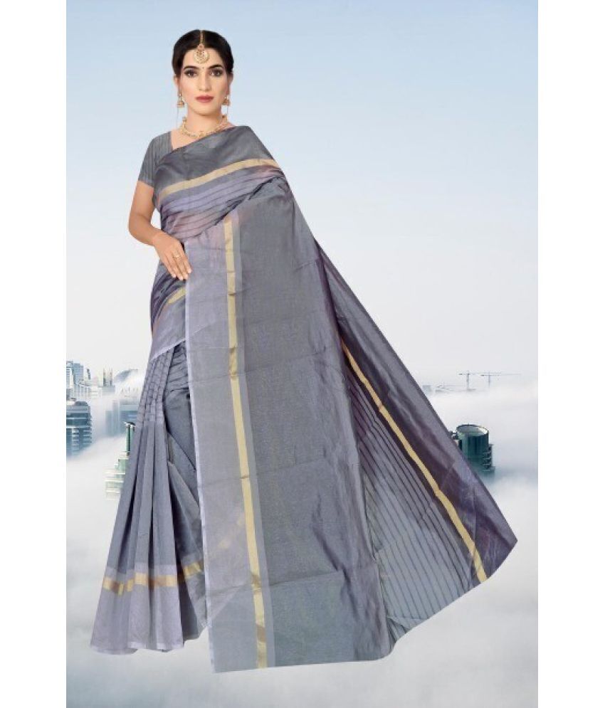     			Saadhvi Cotton Silk Solid Saree Without Blouse Piece - Grey ( Pack of 1 )