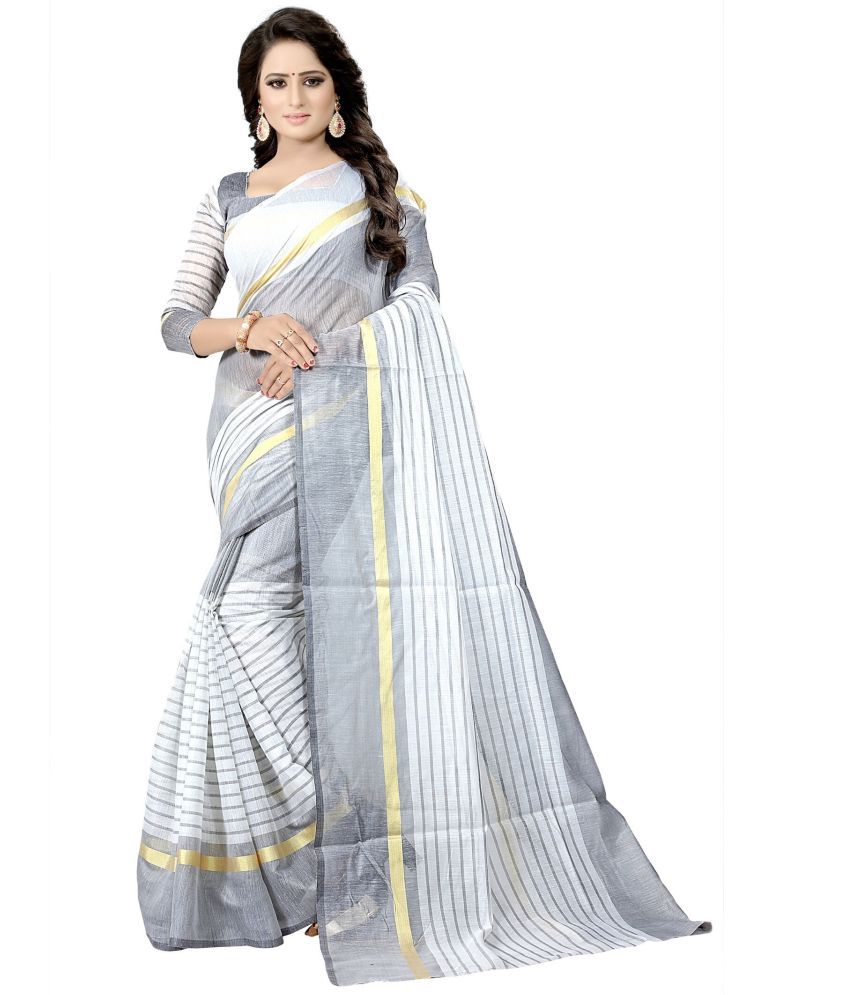     			Saadhvi Cotton Silk Solid Saree Without Blouse Piece - White ( Pack of 1 )