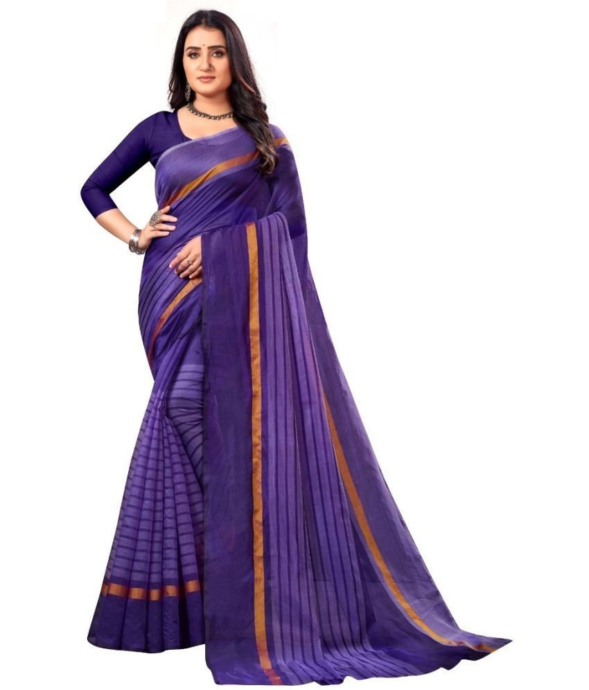     			Saadhvi Cotton Silk Solid Saree Without Blouse Piece - Purple ( Pack of 1 )