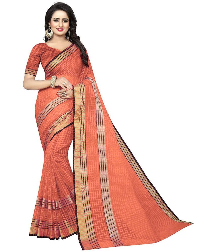     			Saadhvi Cotton Silk Solid Saree Without Blouse Piece - Orange ( Pack of 1 )