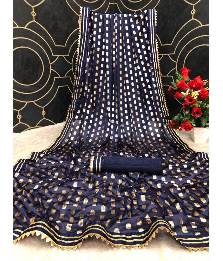     			Saadhvi Cotton Silk Woven Saree Without Blouse Piece - Navy Blue ( Pack of 1 )