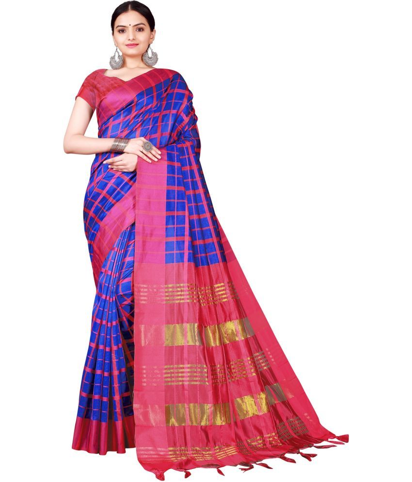     			Saadhvi Cotton Silk Woven Saree Without Blouse Piece - Multicolor ( Pack of 1 )