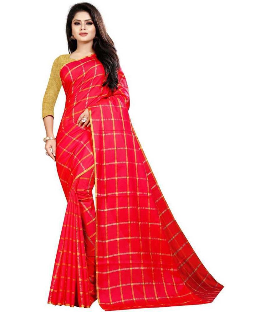     			Saadhvi Cotton Silk Woven Saree Without Blouse Piece - Red ( Pack of 1 )