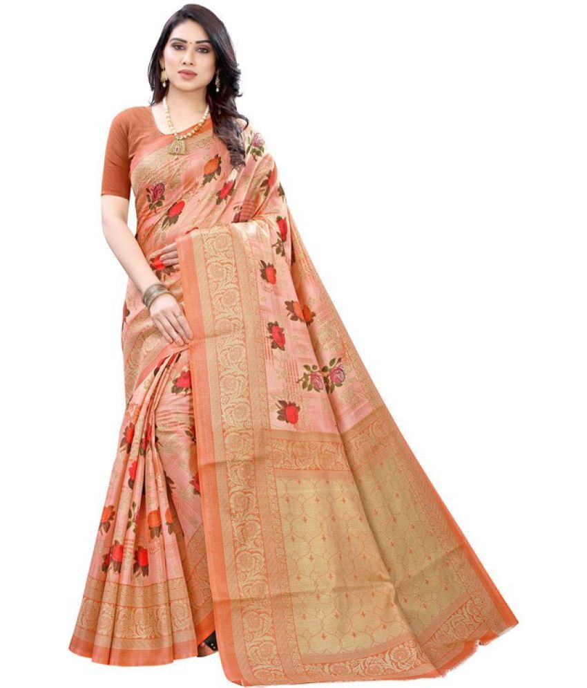     			Saadhvi Cotton Silk Woven Saree Without Blouse Piece - Orange ( Pack of 1 )