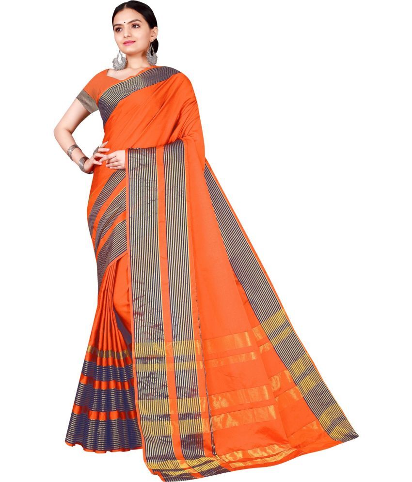     			Saadhvi Cotton Silk Woven Saree Without Blouse Piece - Orange ( Pack of 1 )