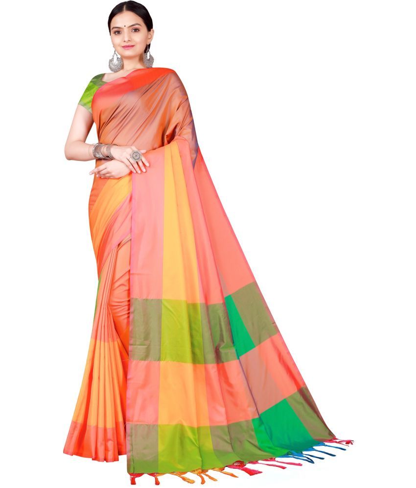     			Saadhvi Cotton Silk Woven Saree Without Blouse Piece - Multicolor ( Pack of 1 )