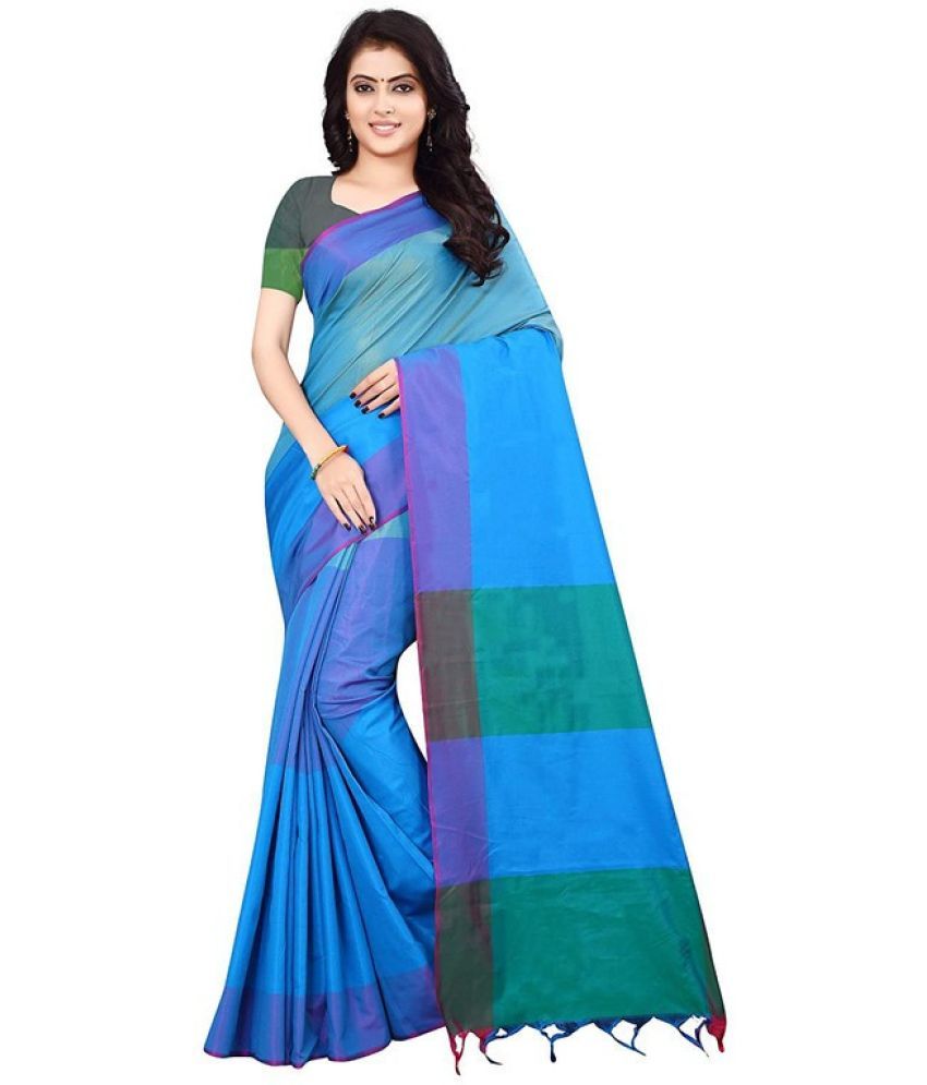     			Saadhvi Cotton Silk Woven Saree Without Blouse Piece - Blue ( Pack of 1 )