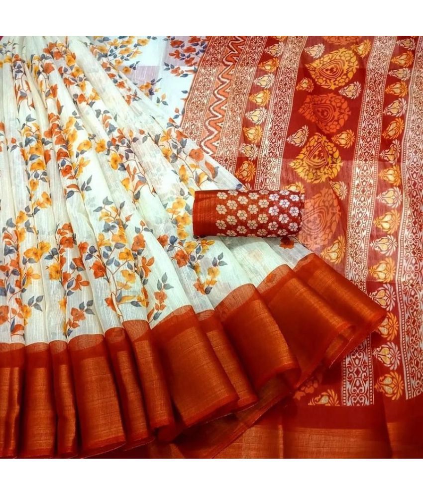     			Saadhvi Cotton Silk Woven Saree Without Blouse Piece - Orange ( Pack of 1 )