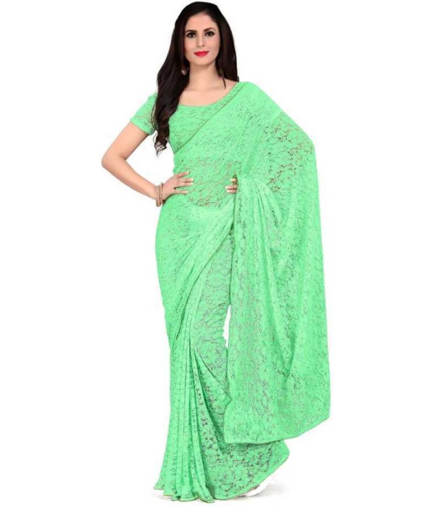     			Saadhvi Net Cut Outs Saree Without Blouse Piece - Green ( Pack of 1 )