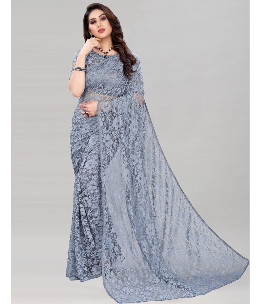     			Saadhvi Net Cut Outs Saree Without Blouse Piece - Grey ( Pack of 1 )