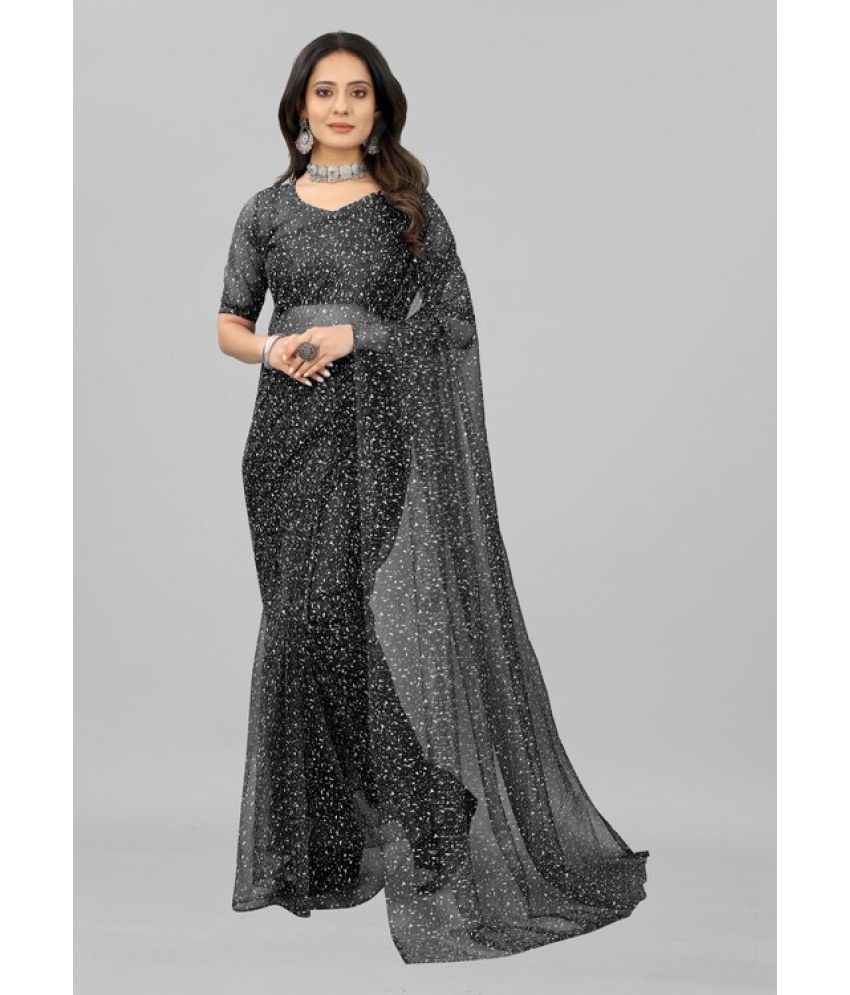     			Saadhvi Net Solid Saree Without Blouse Piece - Black ( Pack of 1 )