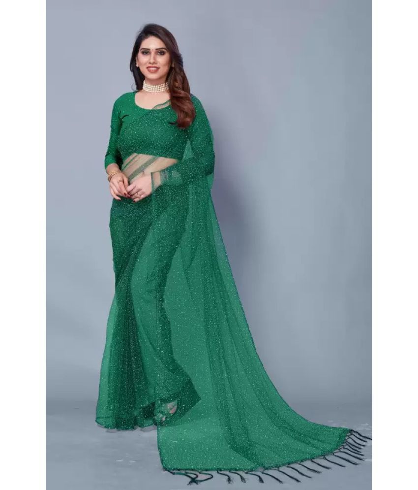     			Saadhvi Net Solid Saree Without Blouse Piece - Green ( Pack of 1 )