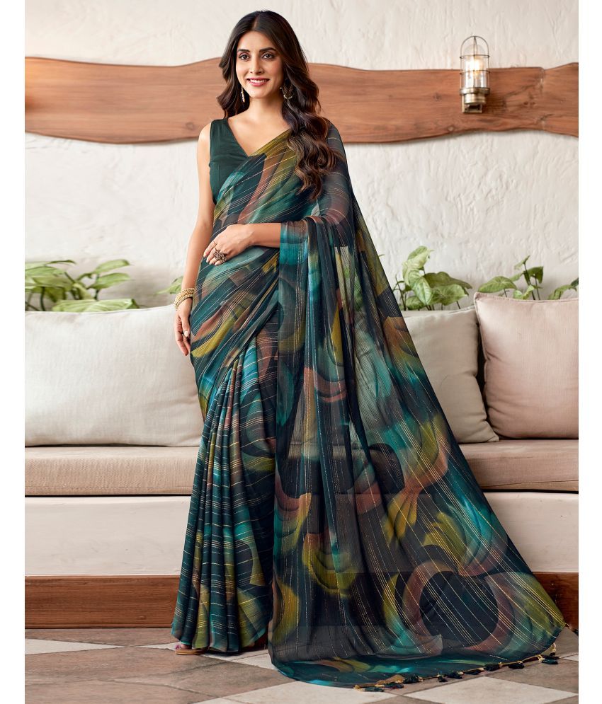     			Samah Georgette Printed Saree With Blouse Piece - Rama ( Pack of 1 )