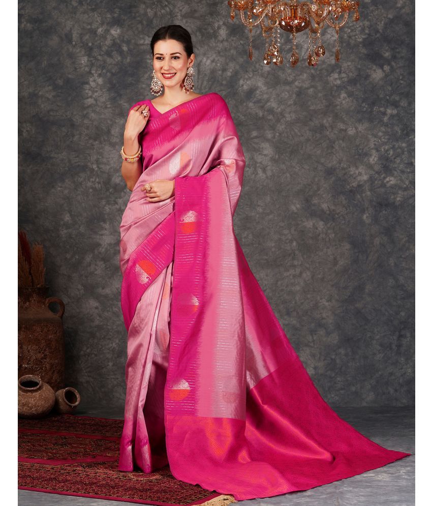     			Samah Silk Self Design Saree With Blouse Piece - Pink ( Pack of 1 )