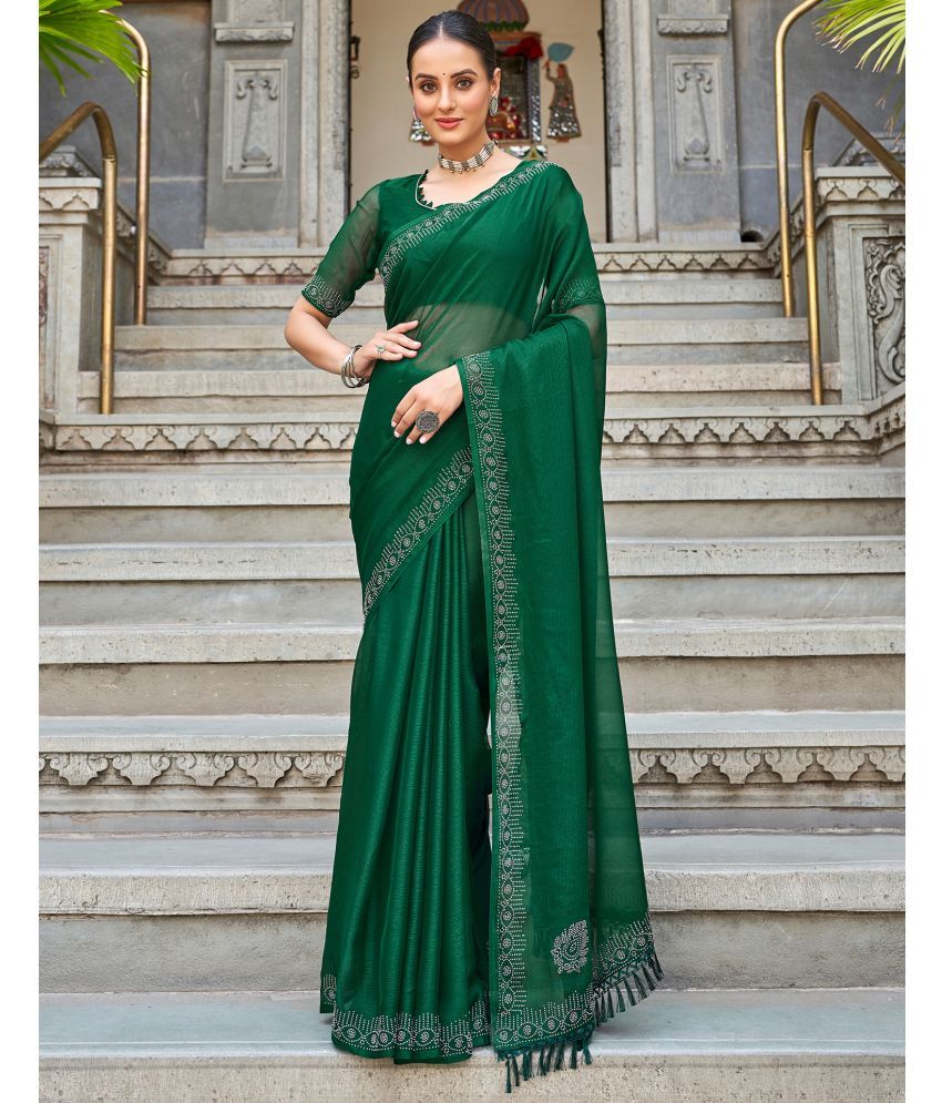     			Satrani Chiffon Embellished Saree With Blouse Piece - Green ( Pack of 1 )