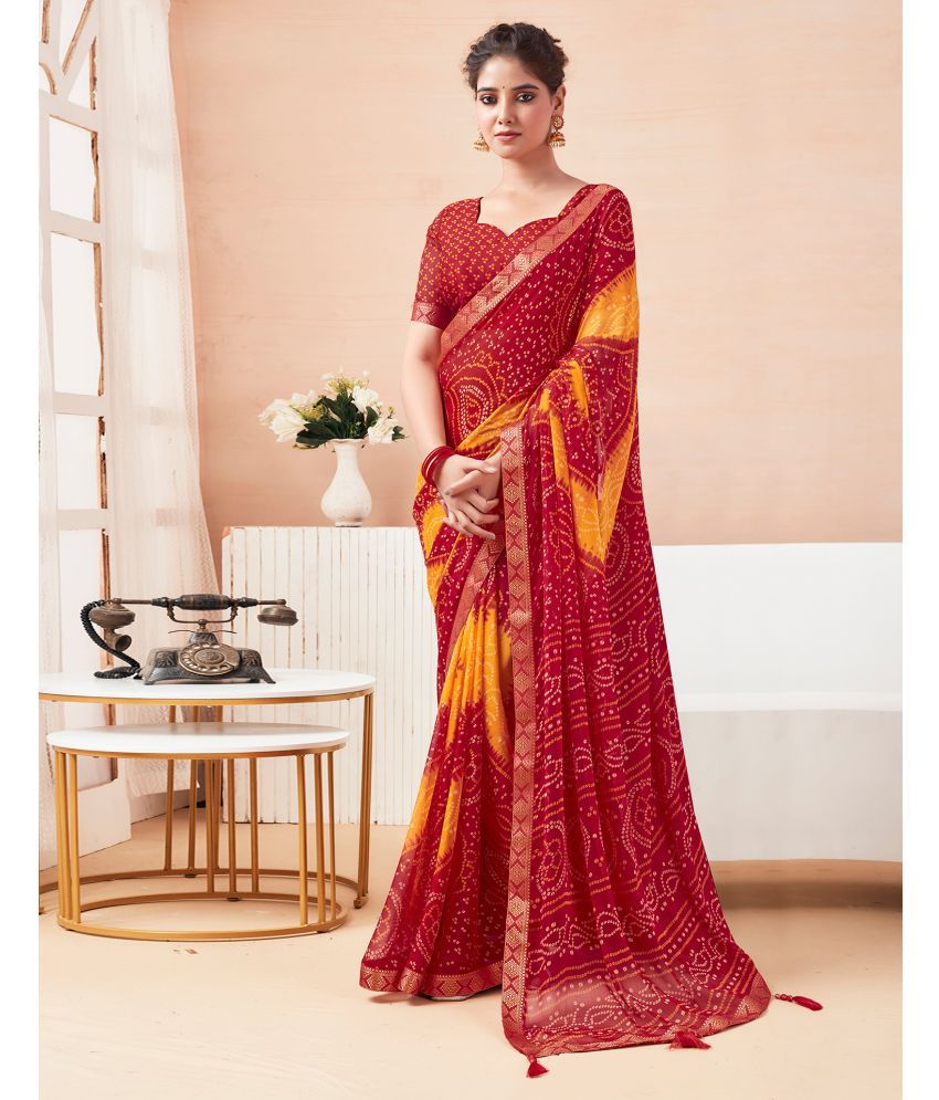     			Satrani Chiffon Printed Saree With Blouse Piece - Red ( Pack of 1 )