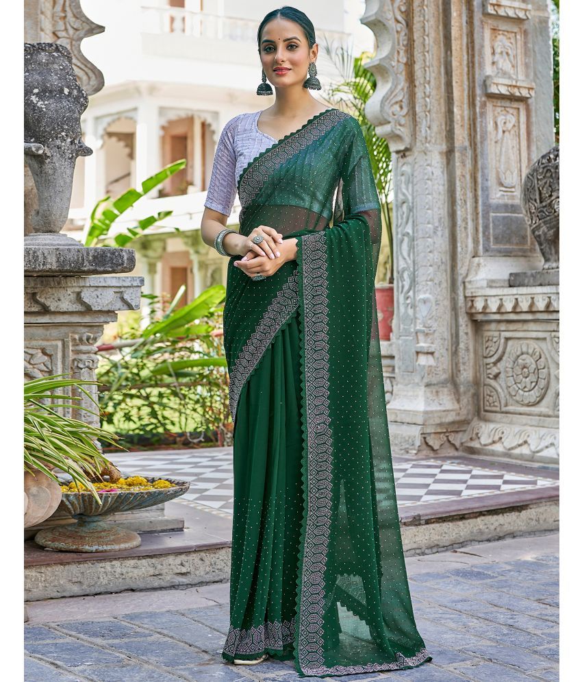     			Satrani Georgette Embellished Saree With Blouse Piece - Green ( Pack of 1 )