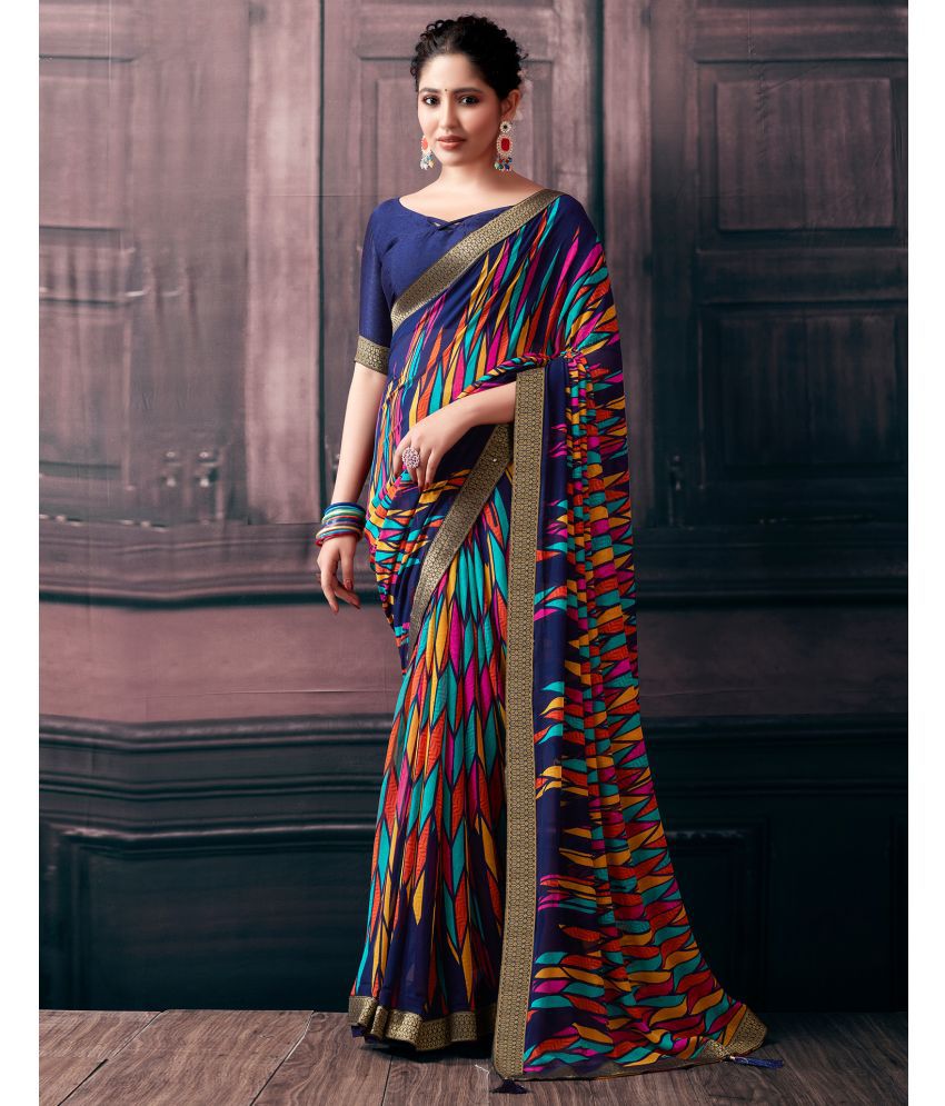     			Satrani Georgette Printed Saree With Blouse Piece - Multicolour ( Pack of 1 )