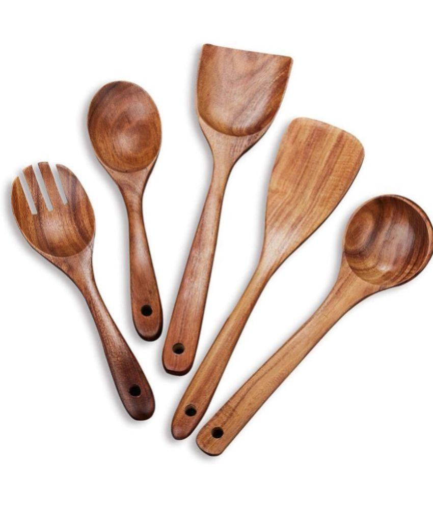     			TFS Brown Wood Mixing Spatula ( Pack of 5 )