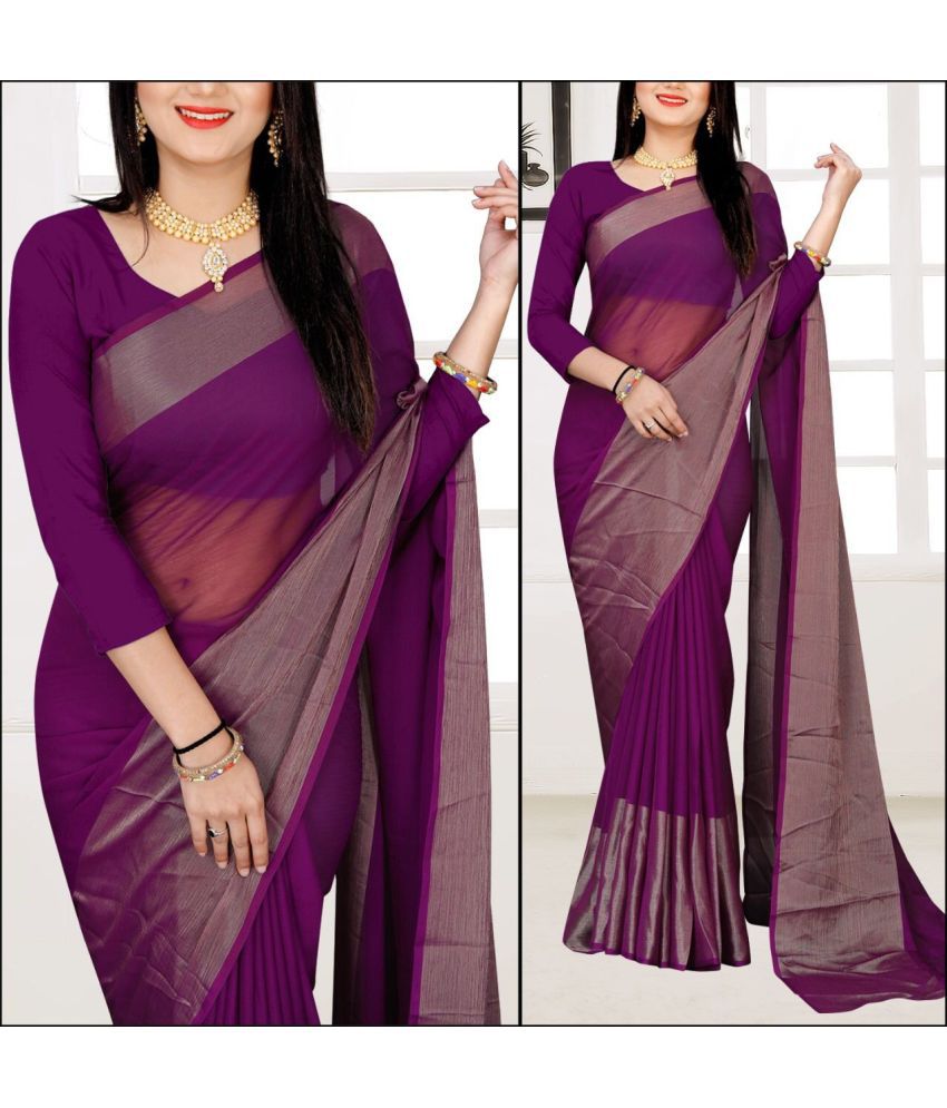     			Vkaran Cotton Silk Applique Saree Without Blouse Piece - Magenta ( Pack of 3 )