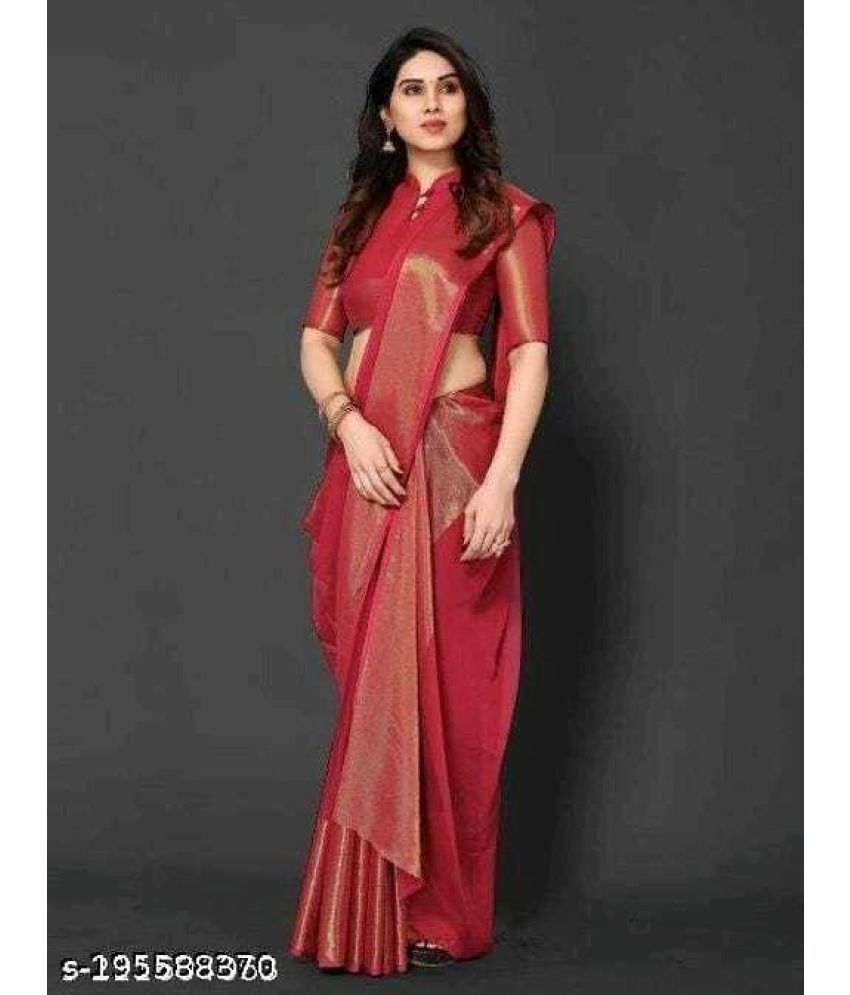     			Vkaran Cotton Silk Applique Saree Without Blouse Piece - Red ( Pack of 1 )