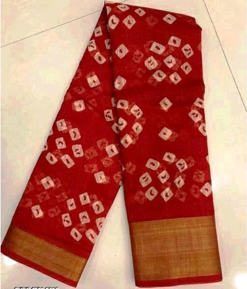     			Vkaran Cotton Silk Applique Saree Without Blouse Piece - Red ( Pack of 1 )