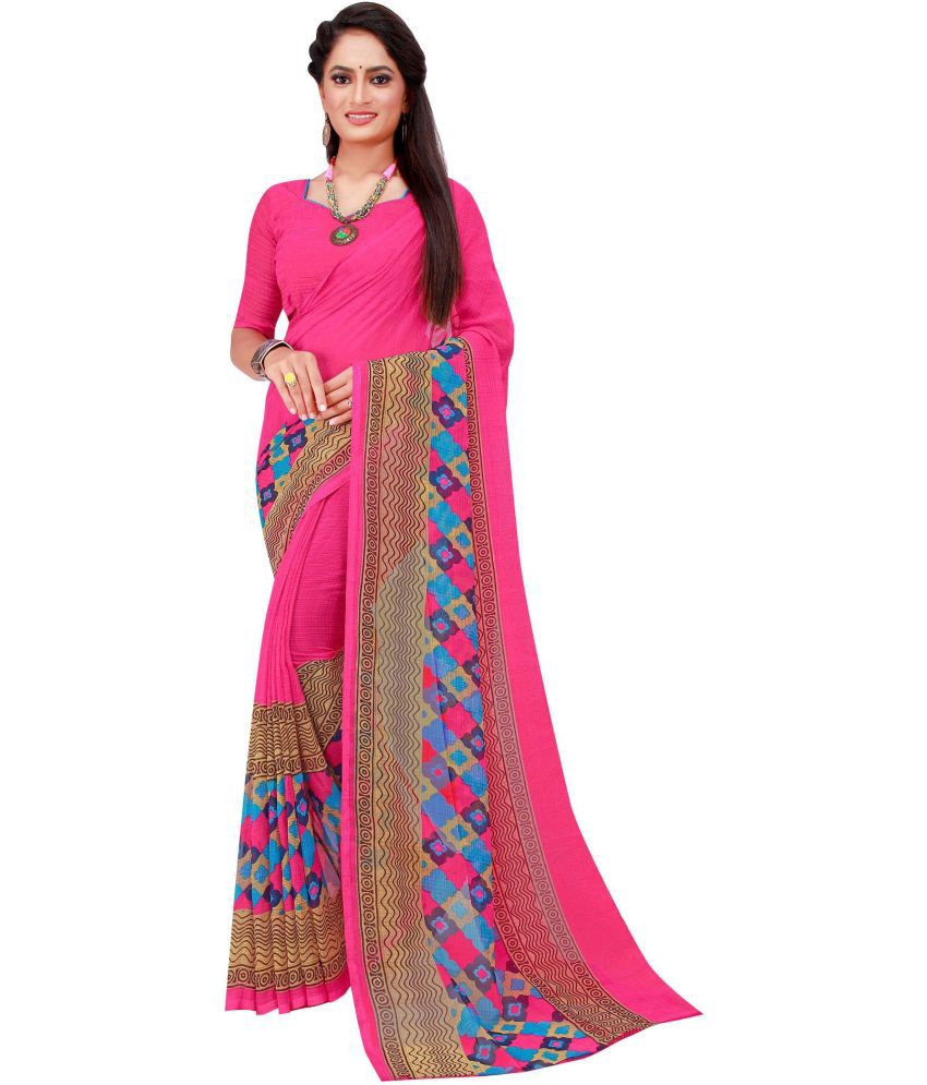     			Vkaran Cotton Silk Applique Saree Without Blouse Piece - Pink ( Pack of 2 )