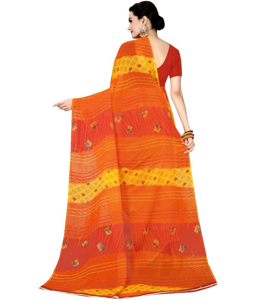     			Vkaran Cotton Silk Applique Saree Without Blouse Piece - Orange ( Pack of 1 )