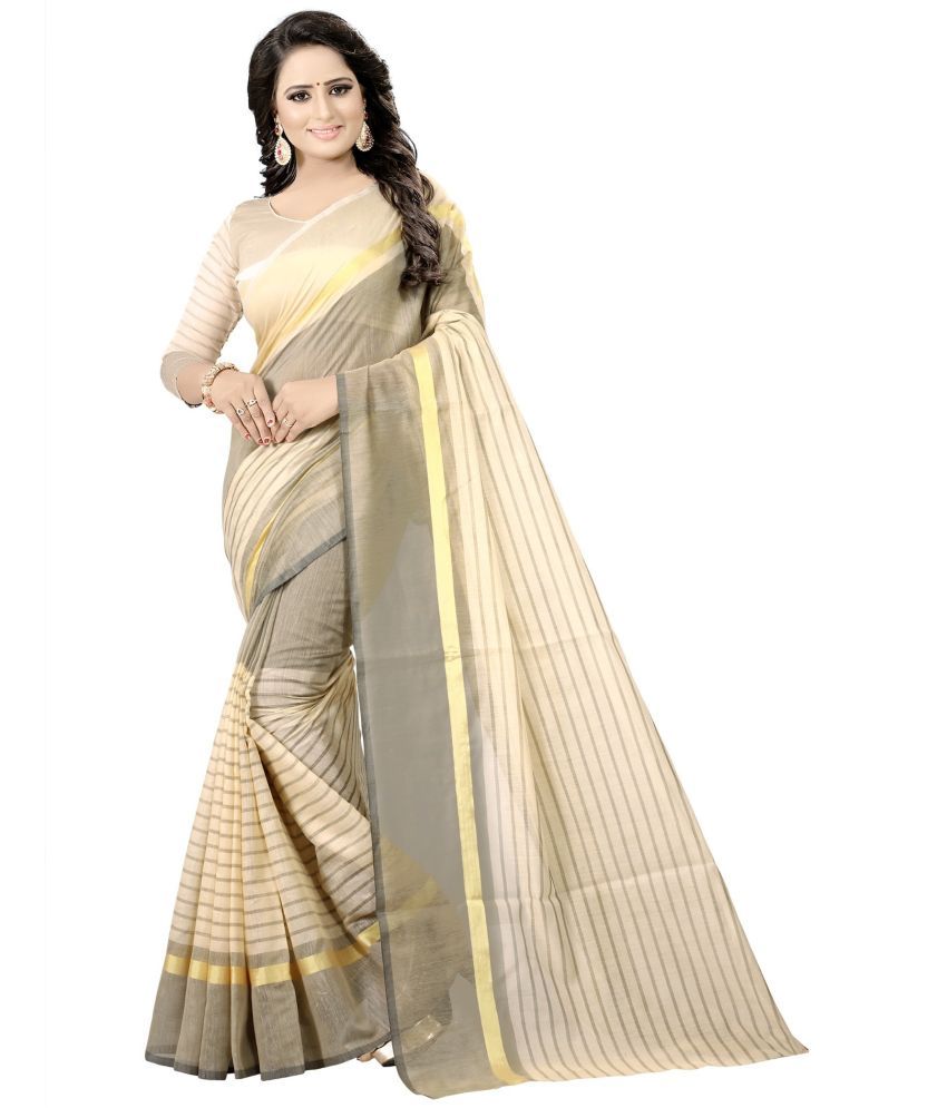     			Vkaran Cotton Silk Applique Saree Without Blouse Piece - Cream ( Pack of 1 )