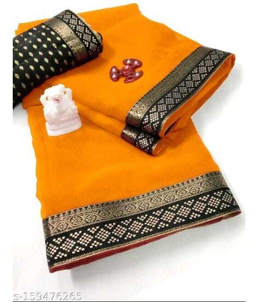     			Vkaran Cotton Silk Applique Saree Without Blouse Piece - Mustard ( Pack of 1 )