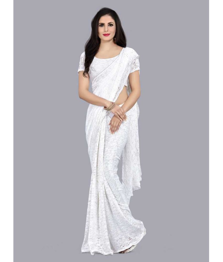     			Vkaran Cotton Silk Applique Saree Without Blouse Piece - White ( Pack of 1 )