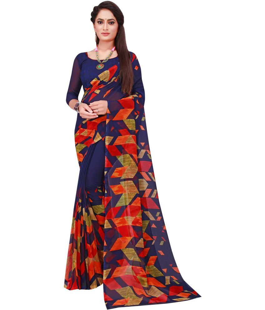     			Vkaran Cotton Silk Applique Saree Without Blouse Piece - Blue ( Pack of 1 )