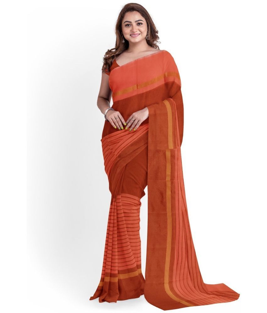     			Vkaran Cotton Silk Applique Saree Without Blouse Piece - Brown ( Pack of 1 )