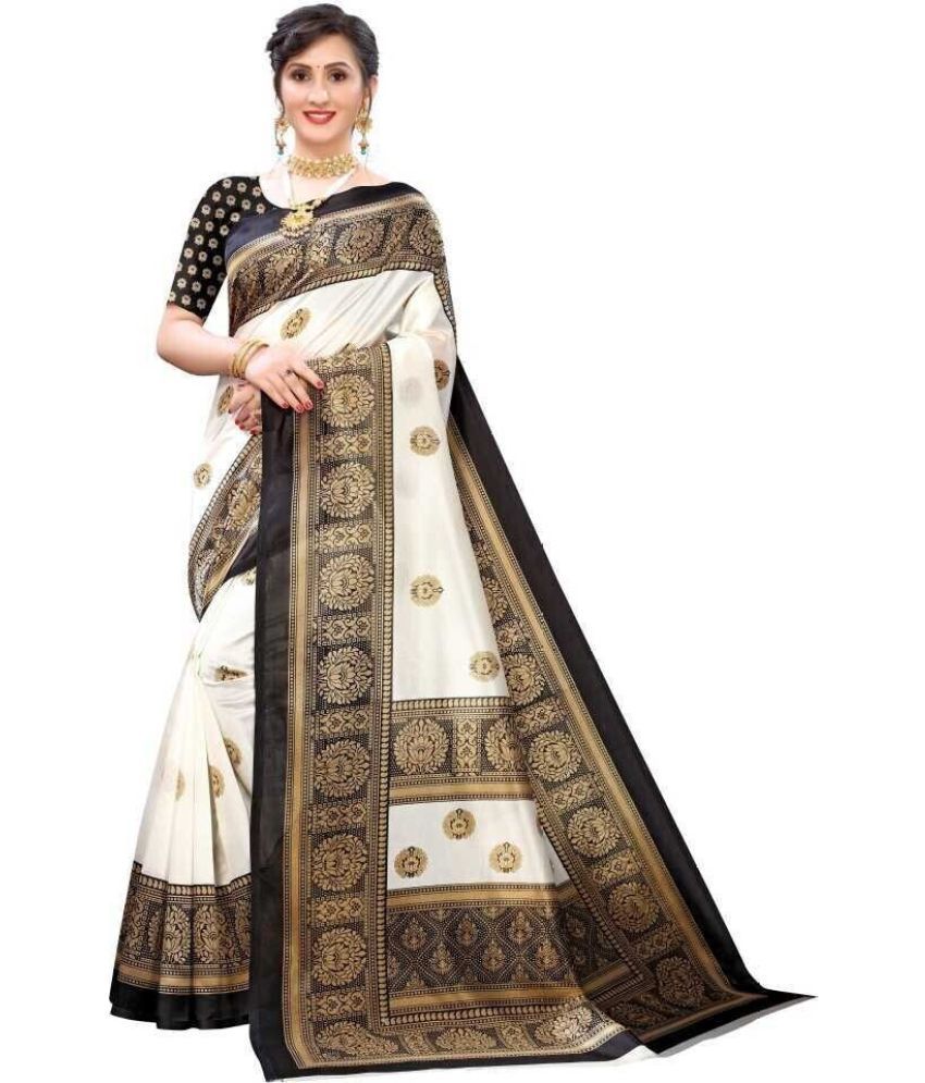     			Vkaran Cotton Silk Applique Saree Without Blouse Piece - Black ( Pack of 1 )