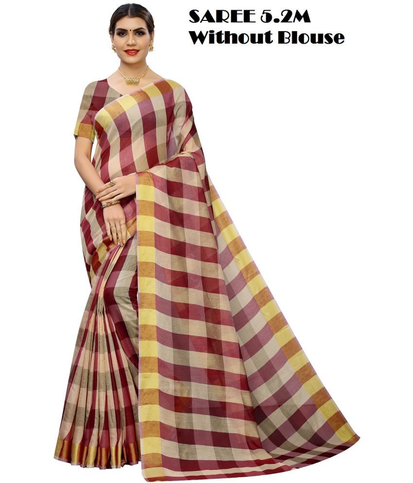     			Vkaran Cotton Silk Solid Saree Without Blouse Piece - Cream ( Pack of 1 )